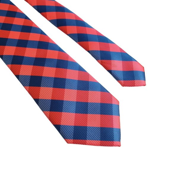 Izod Mens Pink Blue Plaid Tie Vintage Skinny Tie Designer Gift Baby Reveal - Picture 2 of 5